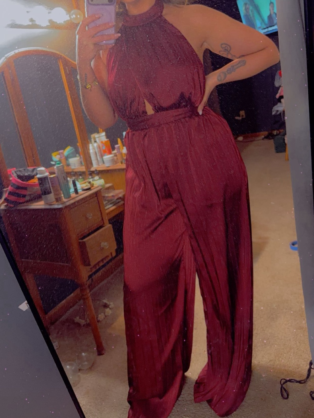 Women's High-Neck Burgundy Jumpsuit